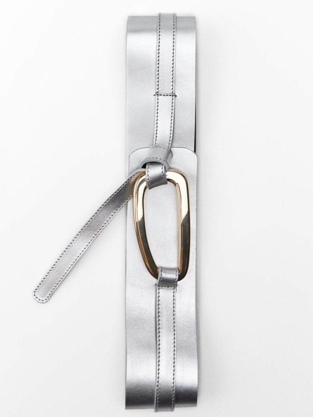 New Zara Silver Sash Belt With Oval Gold Buckle Made In Spain EU 80 ( M)